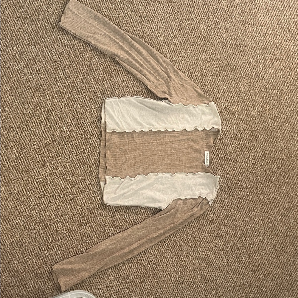 Paper Crane Tan and Cream crop top long sleeve